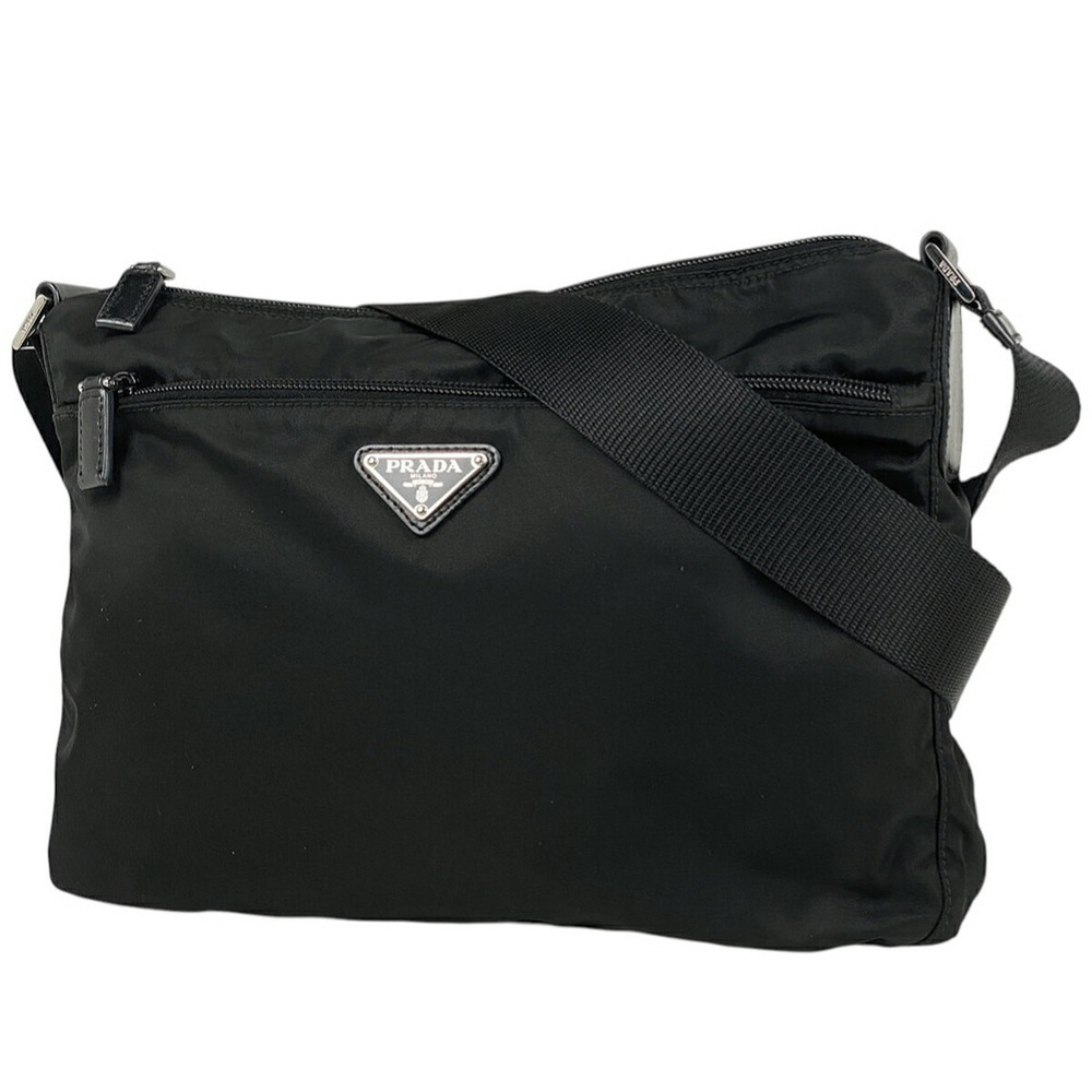 Prada Logo Plate Shoulder Bag Nero Black